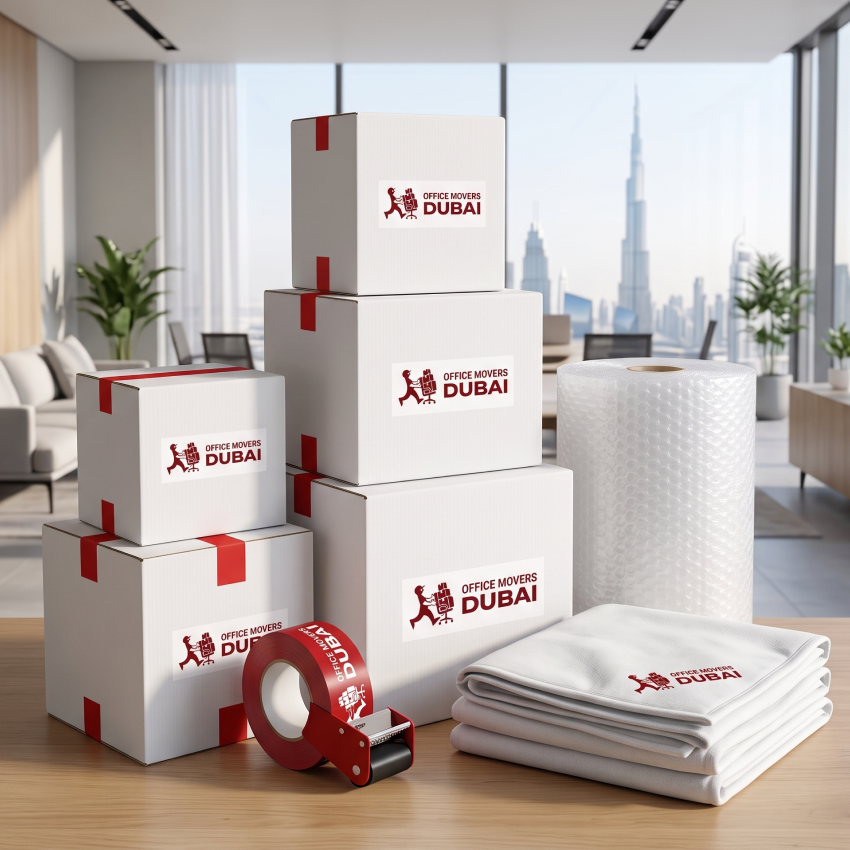 Office files packed into labeled boxes