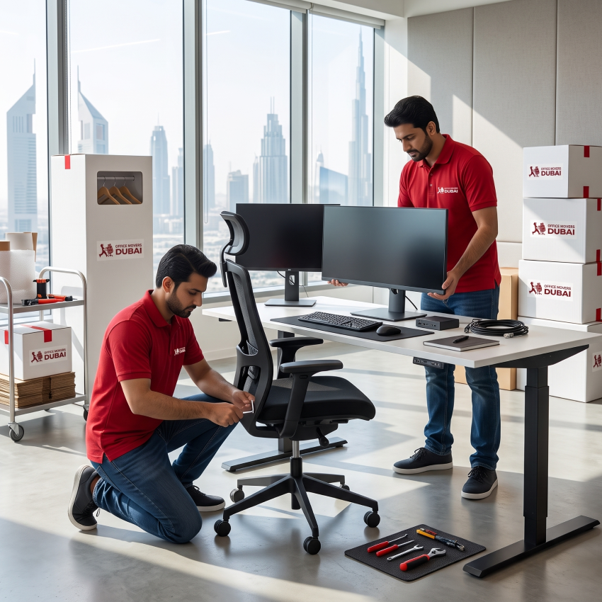 Desks and workstations set up in a new office