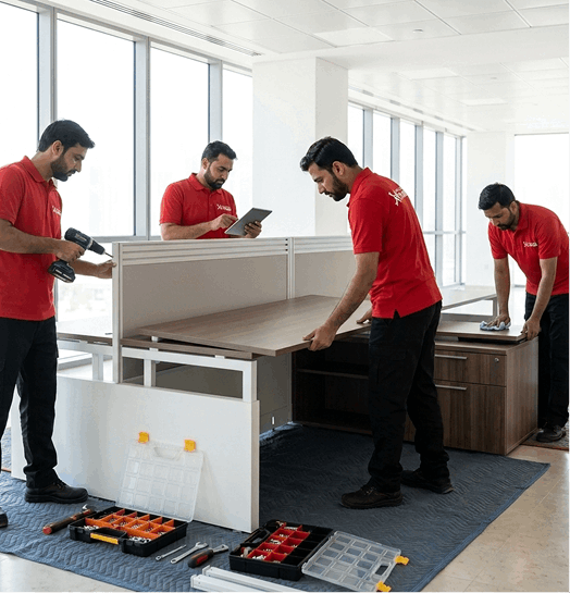 Office furniture assembly and levelling by Office Mover Dubai crew